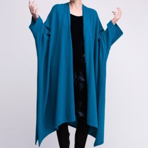 Peacock blue large wool kimono coat for women MIMAS