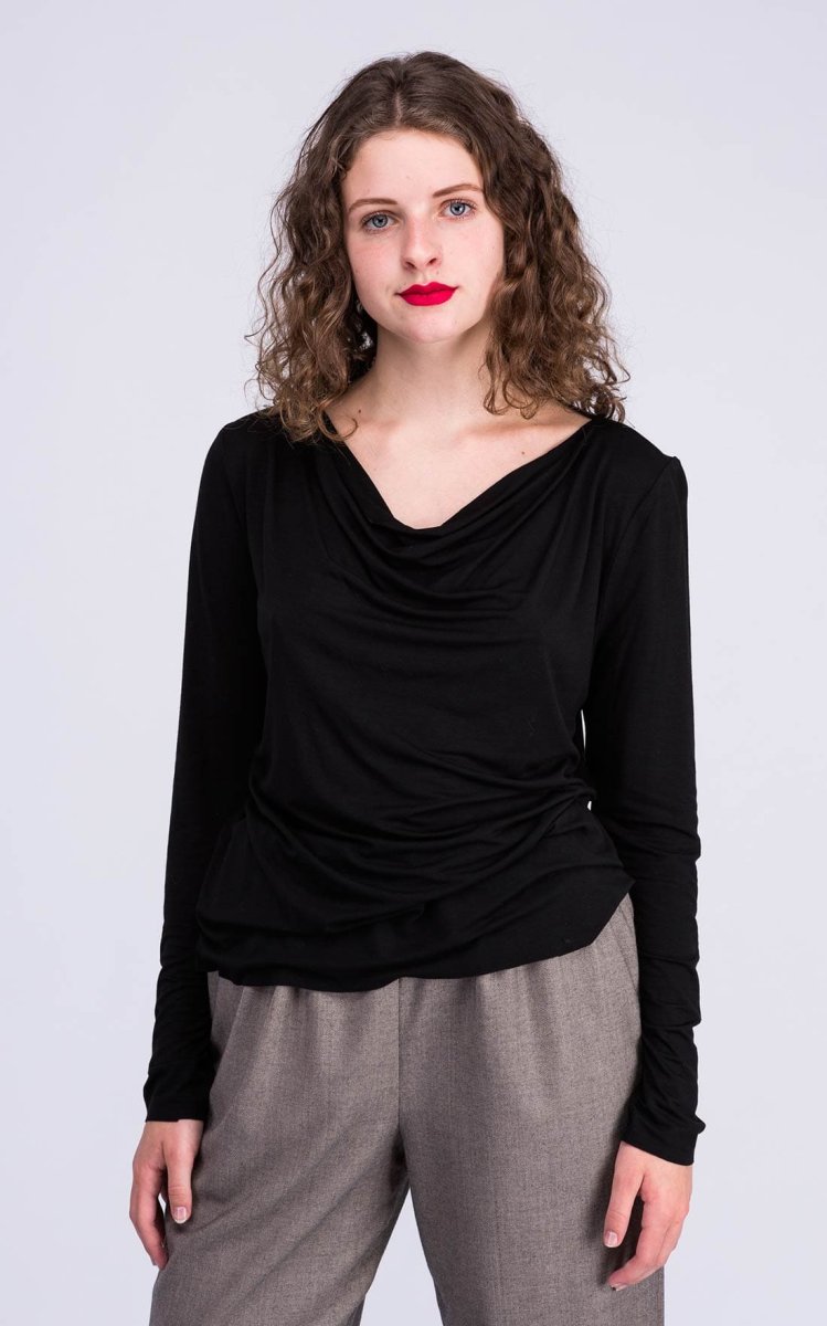 Black long sleeve viscose jersey t-shirt for women MERION – Image 3