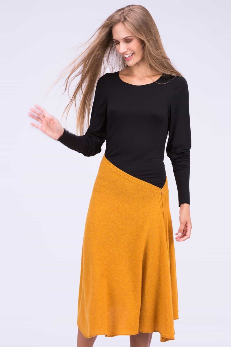 Jupe jaune évasée en laine STEP