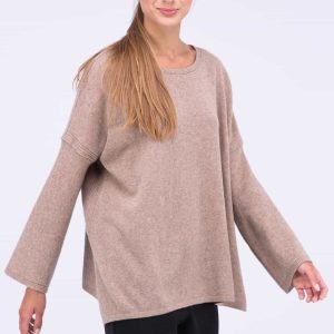 Beige oversized large wool sweater for women ALASKA