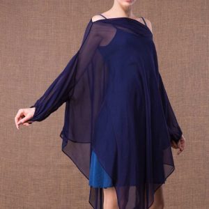 Navy blue chiffon silk tunic for women AMMO