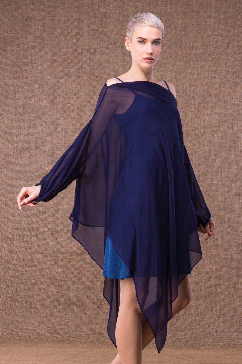 Navy blue chiffon silk tunic for women AMMO