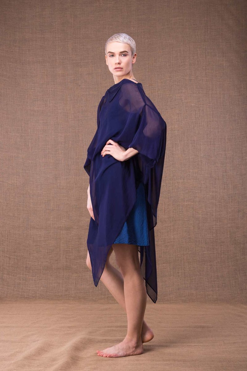 Navy blue chiffon silk tunic for women AMMO – Image 4