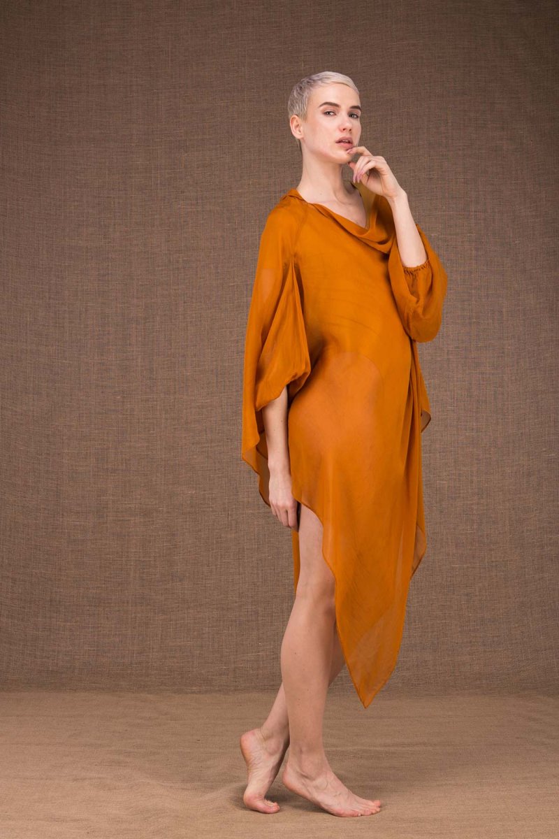 Yellow chiffon silk tunic for women AMMO