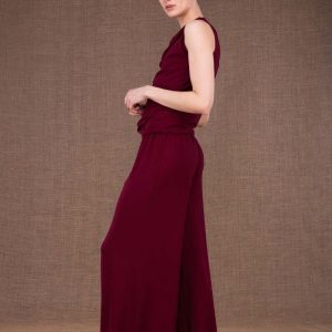 Burgundy large viscose jersey trousers for women ANANAS