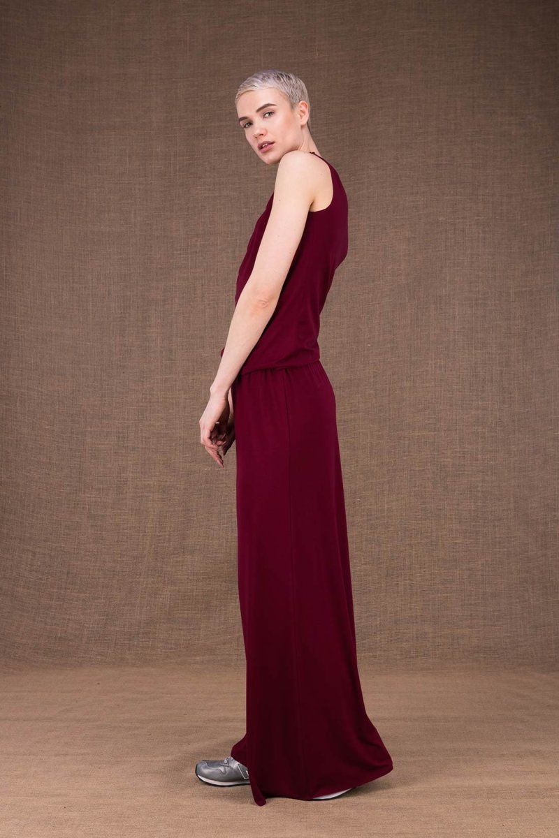 Burgundy large viscose jersey trousers for women ANANAS – Image 4