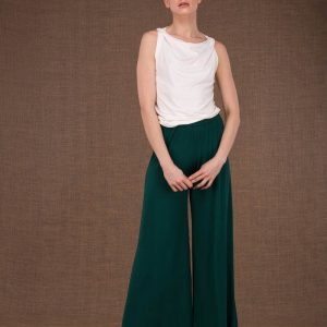 Pantalon vert émeraude large en jersey de viscose pour femme ANANAS