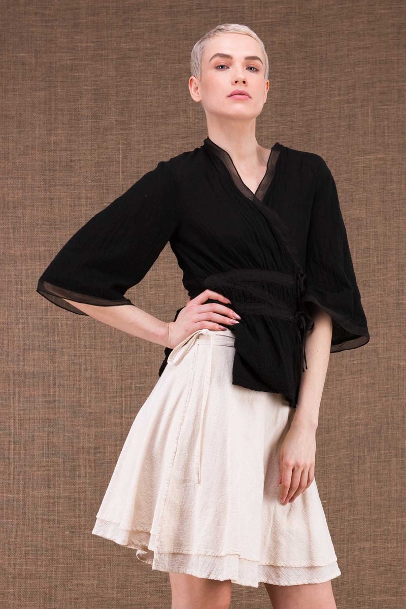 Jupe portefeuille blanche courte en coton bio ARIA – Image 2