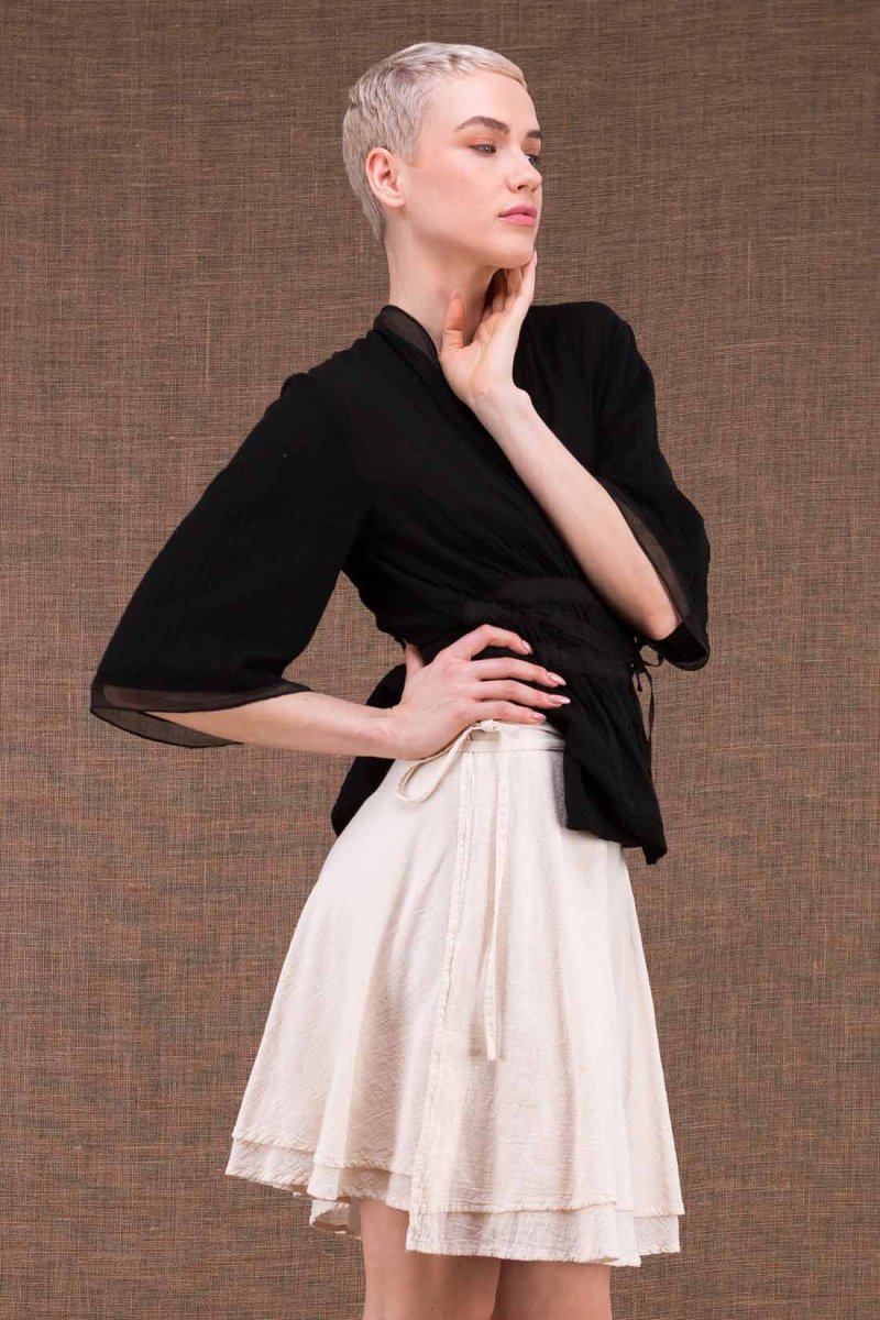 Jupe portefeuille blanche courte en coton bio ARIA – Image 3