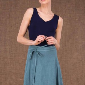 Jupe portefeuille bleue courte en coton bio ARIA