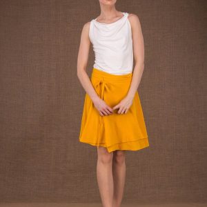 Jupe portefeuille jaune courte en coton bio ARIA