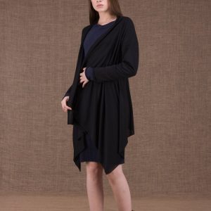 Black asymmetric boiled wool cardigan for women ARNO