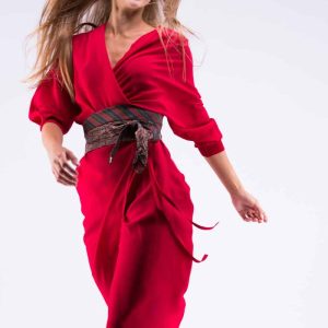 Ceinture en tissu rouge bleu et vert pour femme OBI-31