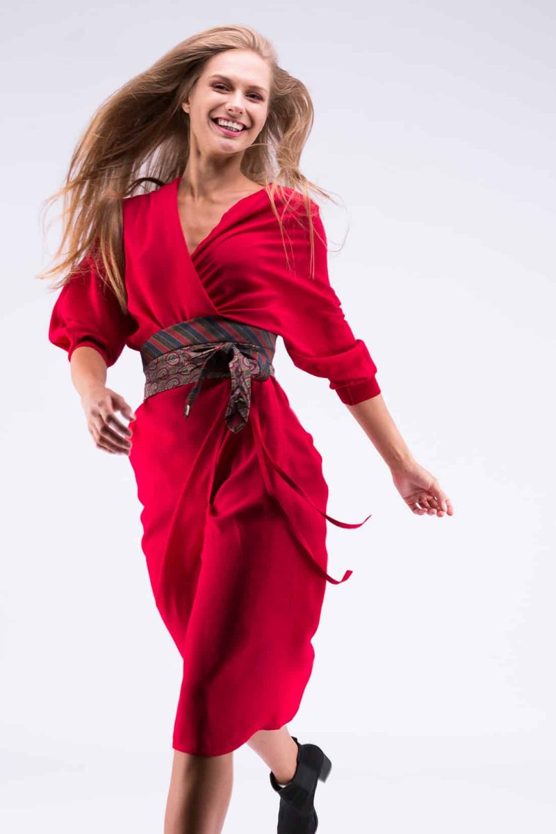 Ceinture en tissu rouge bleu et vert pour femme OBI-31