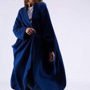 Manteau kimono bleu marine large pour femme en laine MIMAS