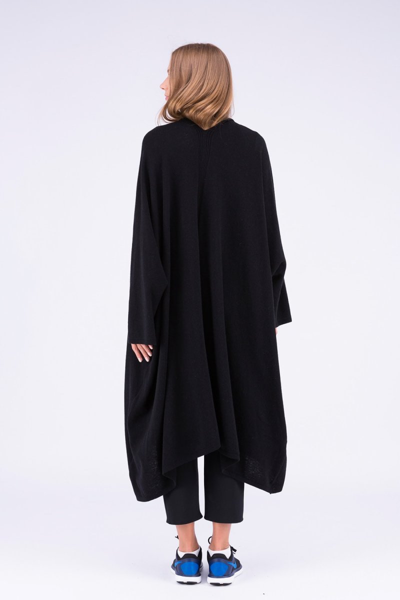 Manteau kimono noir large pour femme en laine MIMAS – Image 6