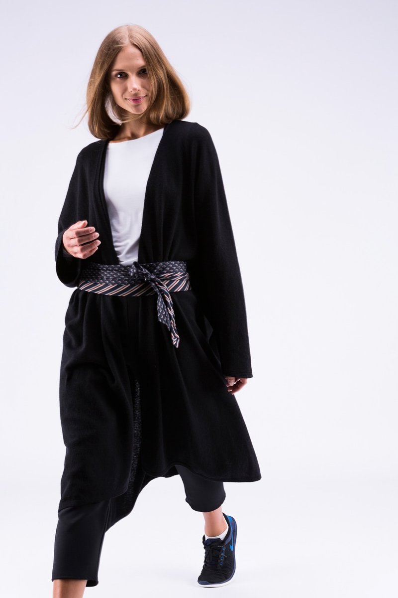 Manteau kimono noir large pour femme en laine MIMAS