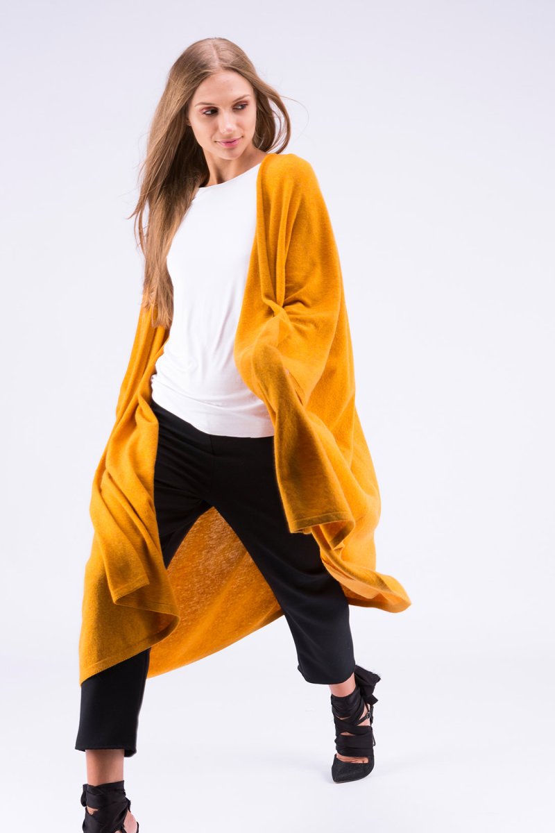 Yellow large wool kimono coat for women MIMAS – Image 2