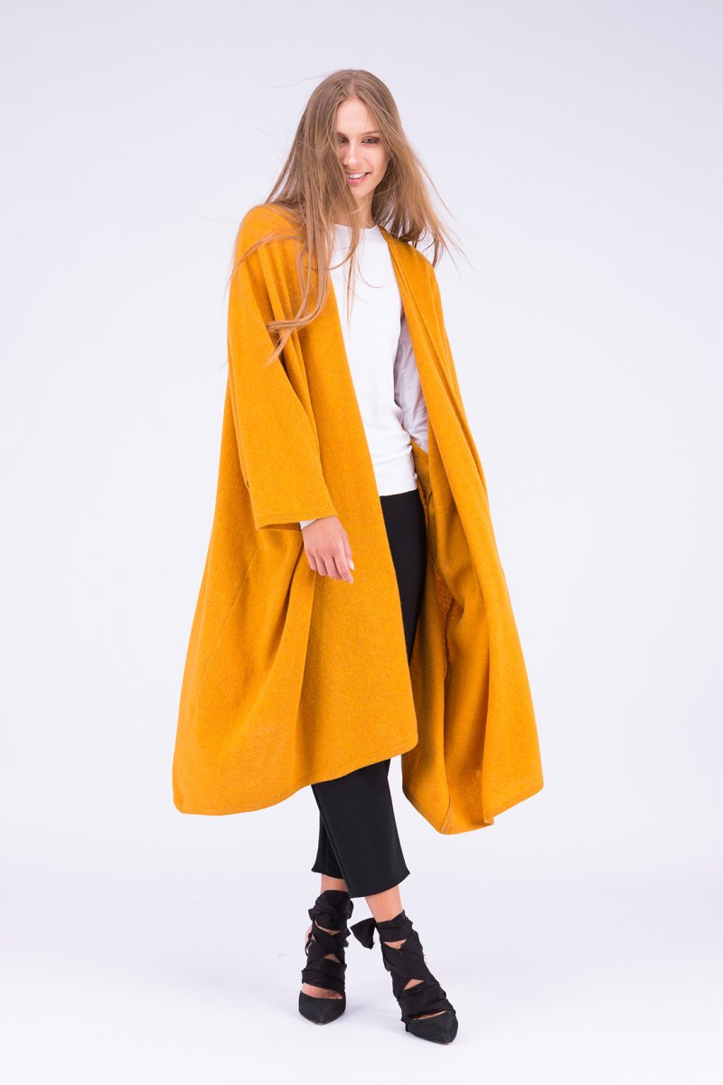 Yellow large wool kimono coat for women MIMAS – Image 3