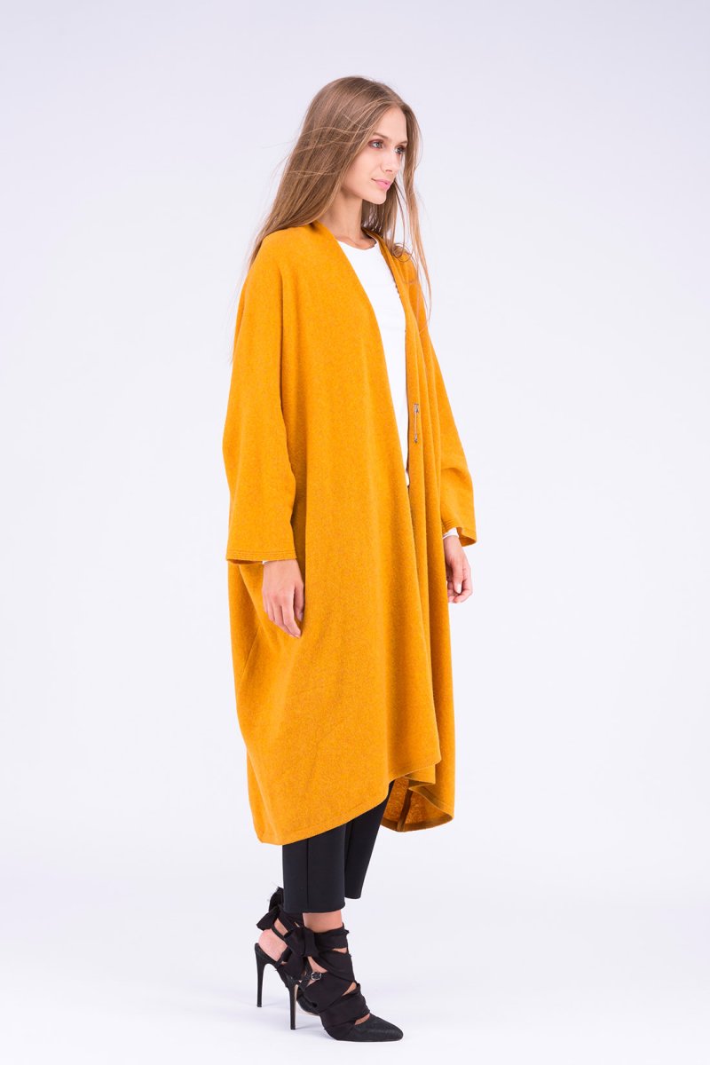 Yellow large wool kimono coat for women MIMAS – Image 4
