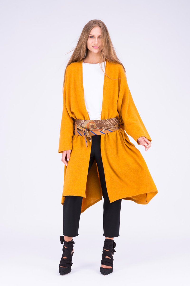 Yellow large wool kimono coat for women MIMAS – Image 6