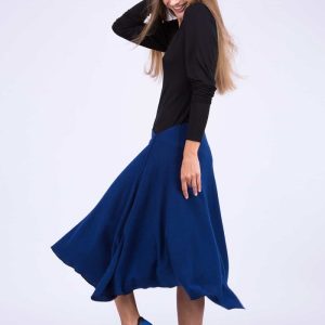 Navy blue flared wool skirt STEP