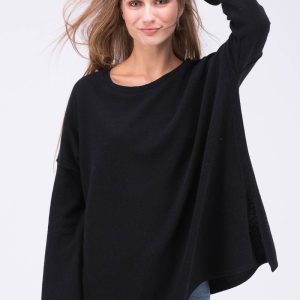 Pull noir oversize large pour femme en laine ALASKA