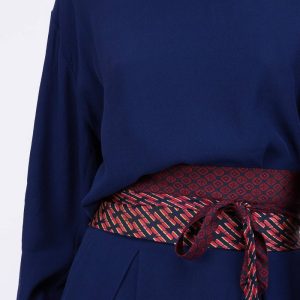 Burgundy and navy blue fabric belt for women OBI-10