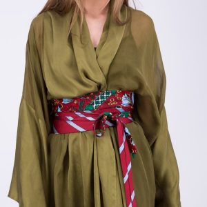 Red and green fabric belt for women OBI-11