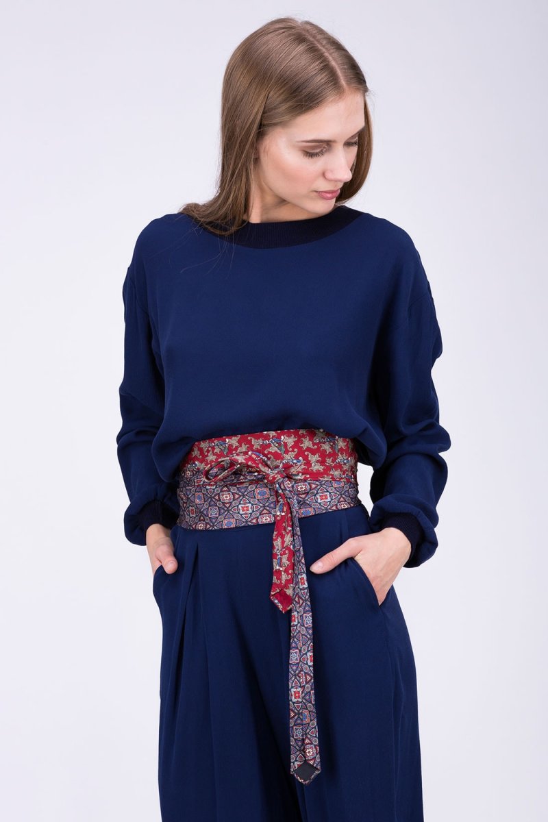 Ceinture en tissu rouge et bleu pour femme OBI-12