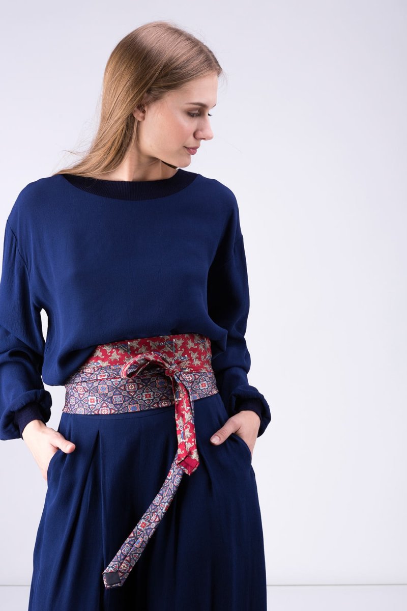 Ceinture en tissu rouge et bleu pour femme OBI-12 – Image 3