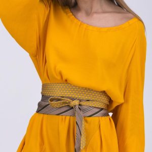 Yellow and grey fabric belt for women OBI-13