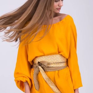 Ceinture en tissu jaune et beige pour femme OBI-16