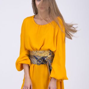 Ceinture en tissu jaune et bleu pour femme OBI-22