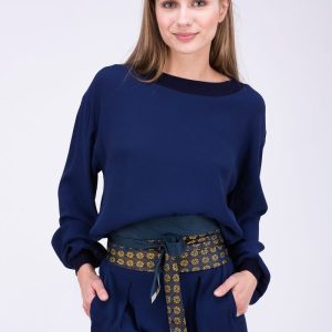 Peacock blue yellow and green fabric belt for women OBI-18