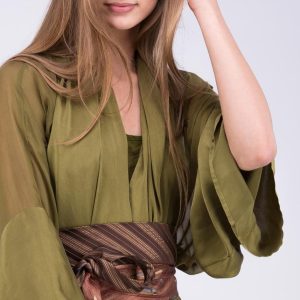 Brown fabric belt for women OBI-17