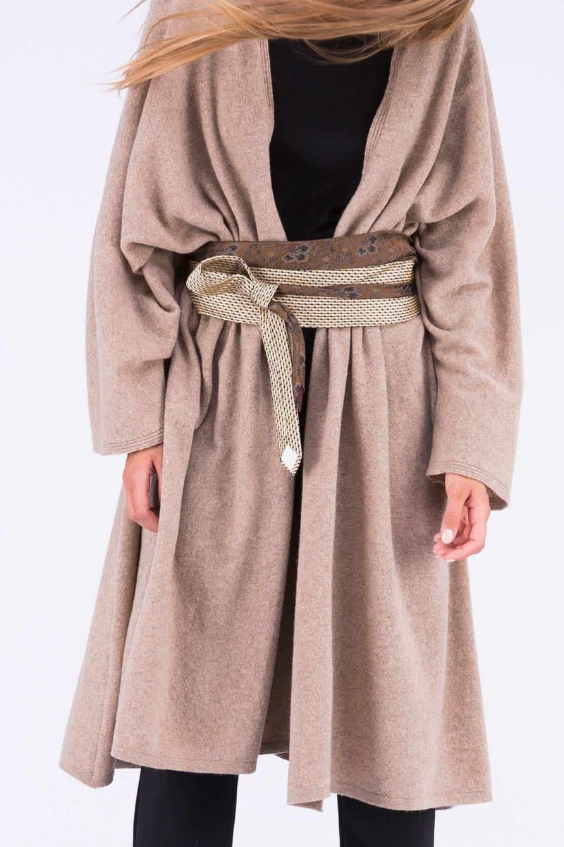 Brown and beige fabric belt for women OBI-29