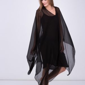 Châle tunique noir en soie OWOW