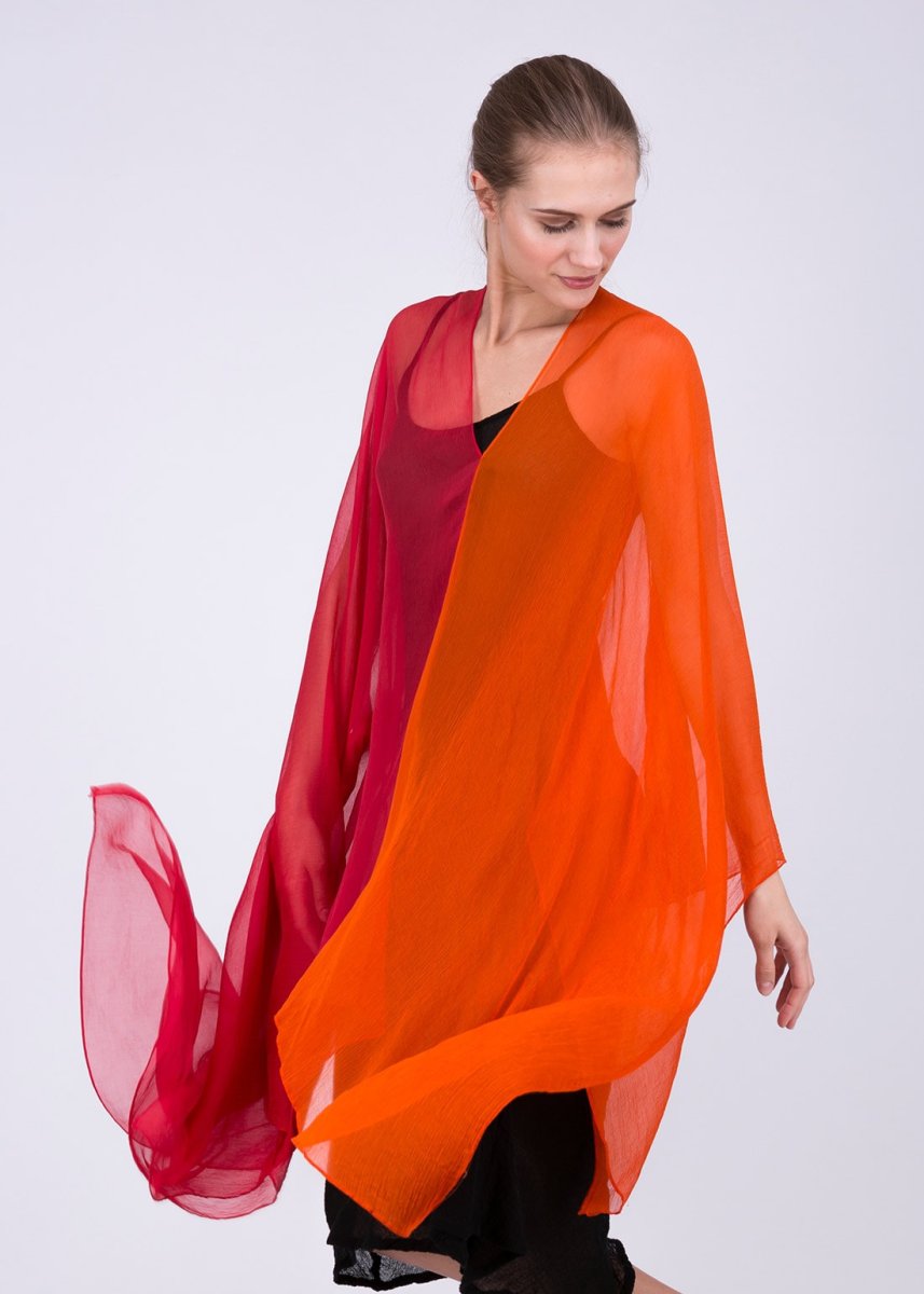 Red orange silk shawl-tunic OWOW – Image 3