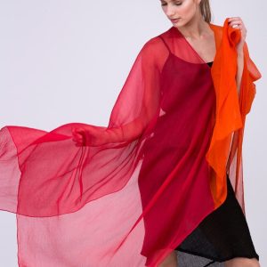 Red orange silk shawl-tunic OWOW
