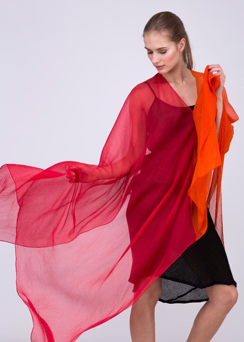 Red orange silk shawl-tunic OWOW
