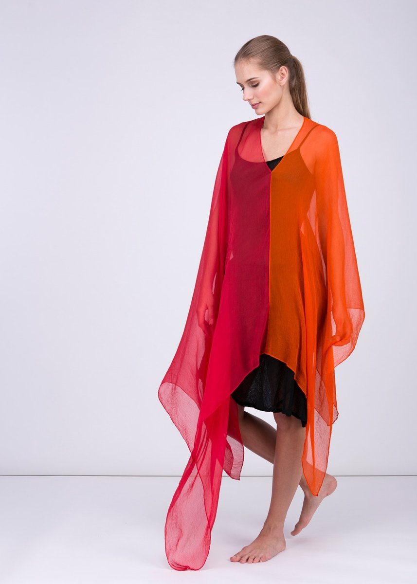 Red orange silk shawl-tunic OWOW – Image 4