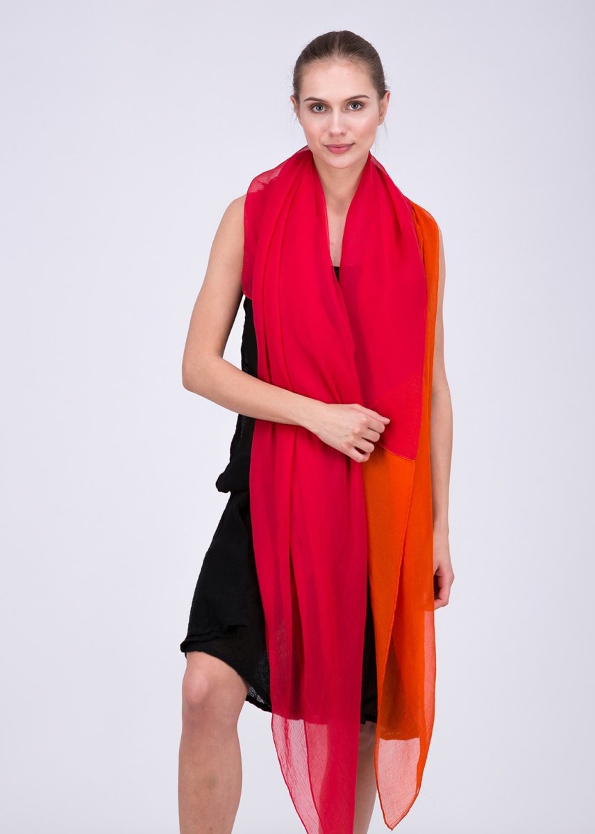Red orange silk shawl-tunic OWOW – Image 6
