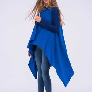 Gilet bleu long en laine pour femme NUUK
