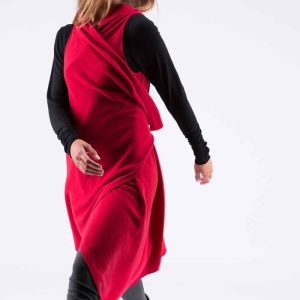 Coral red long wool cardigan for women NUUK