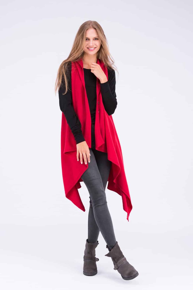 Coral red long wool cardigan for women NUUK – Image 3