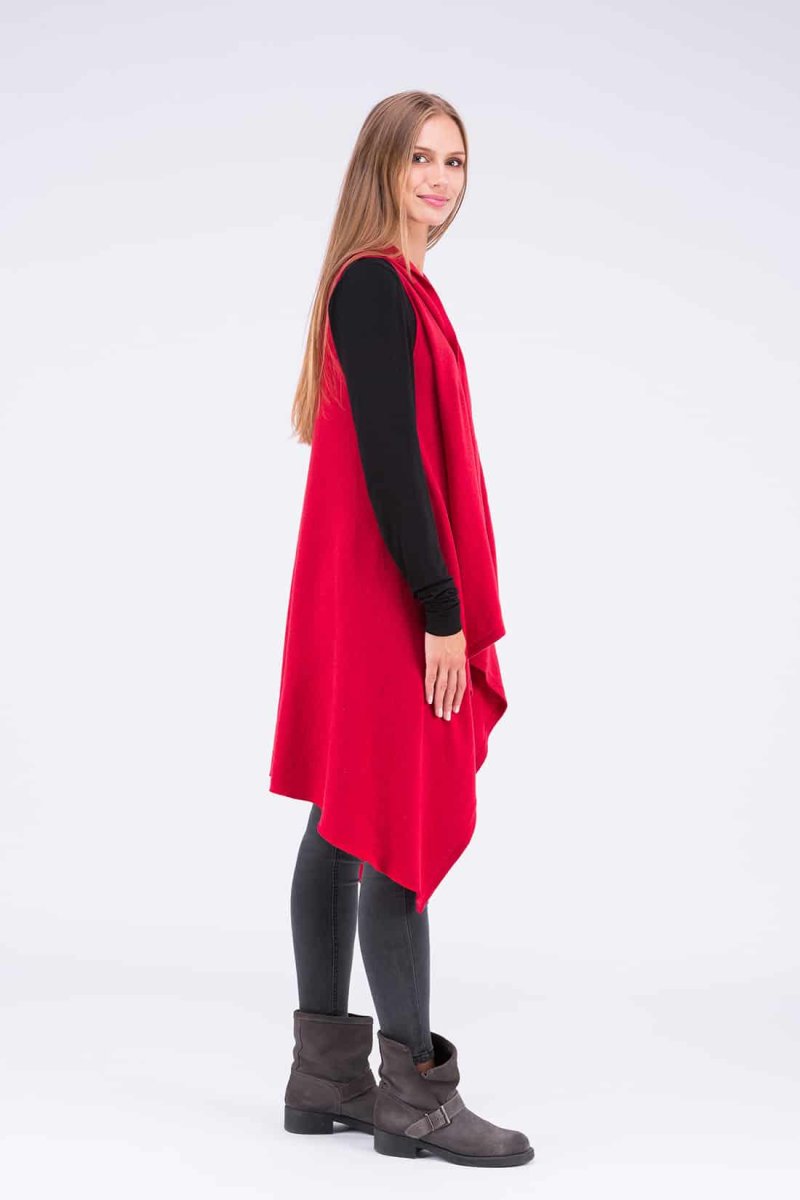 Coral red long wool cardigan for women NUUK – Image 4