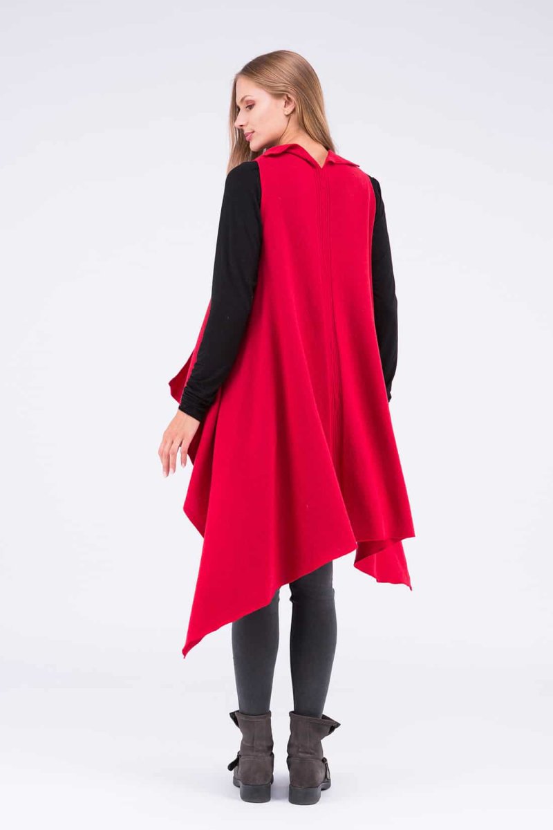 Coral red long wool cardigan for women NUUK – Image 5