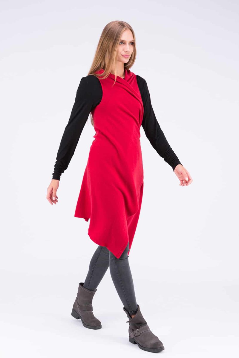Coral red long wool cardigan for women NUUK – Image 6