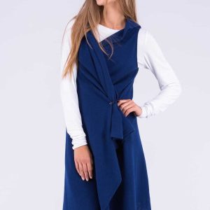 Navy blue long wool cardigan for women NUUK